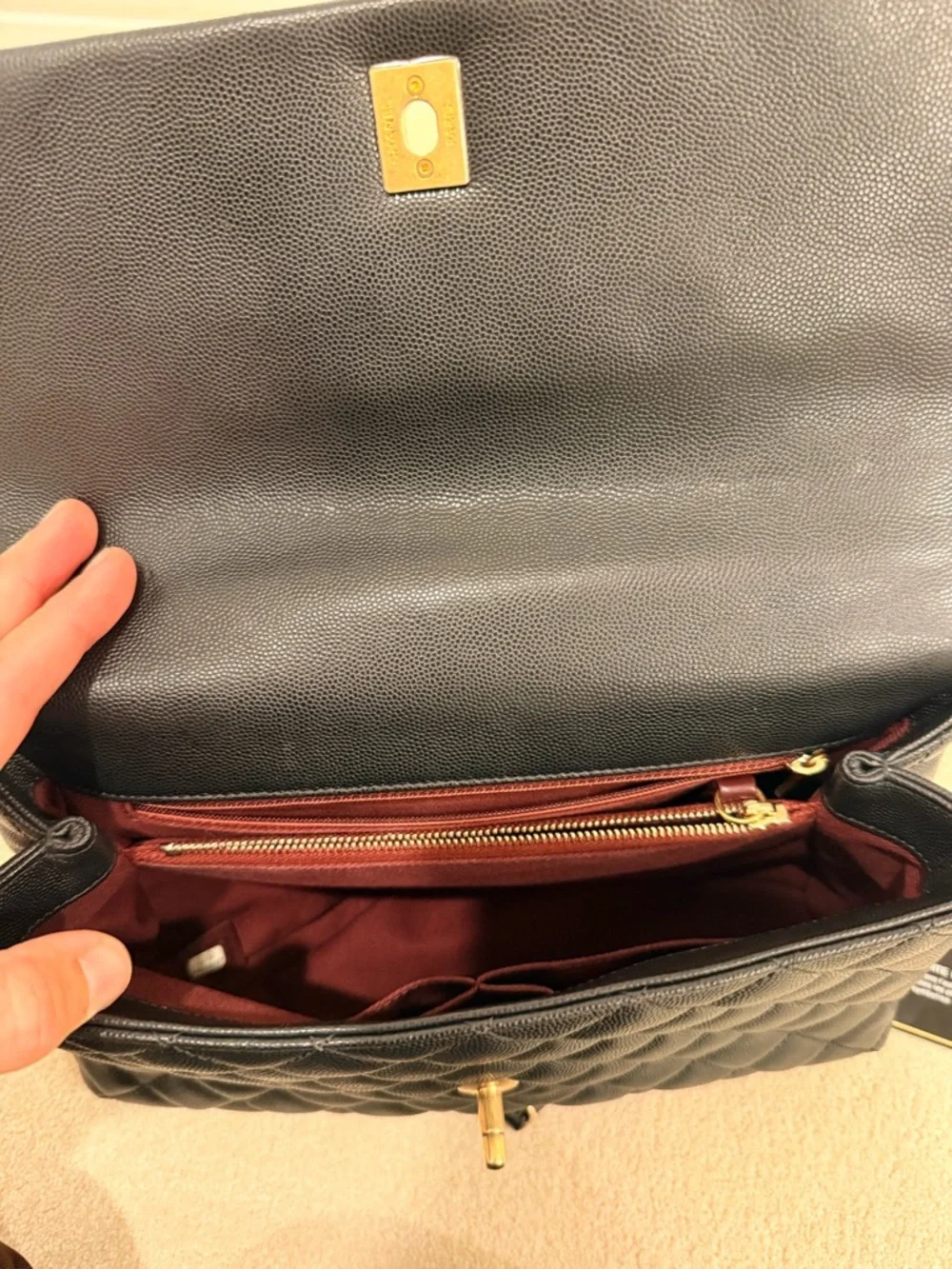 CHANEL Black Quilted Caviar Top-Handle Shoulder Bag with Gold Hardware - Picture 8 of 10